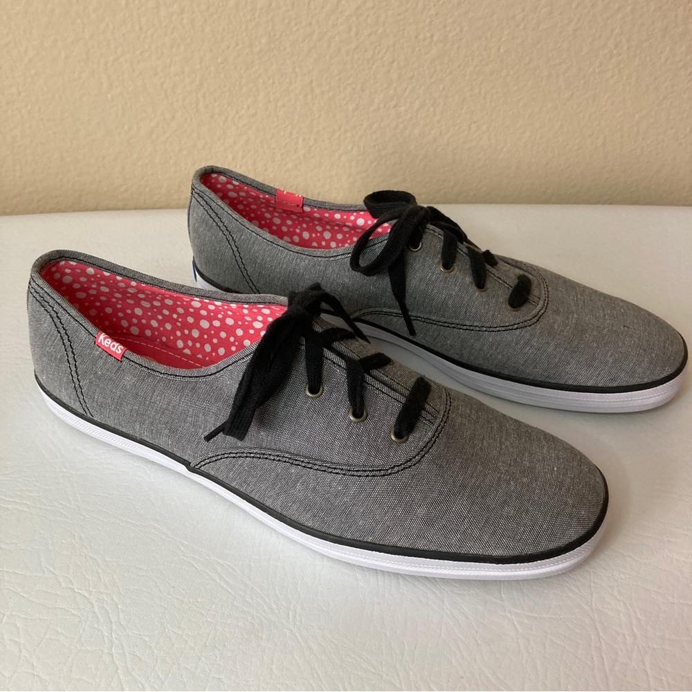 NEW Keds Gray Chambray Sneakers Womens Size 11 Gray Cloth Flats Black Laces